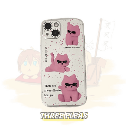 Pink sunglasses cat laser phone case