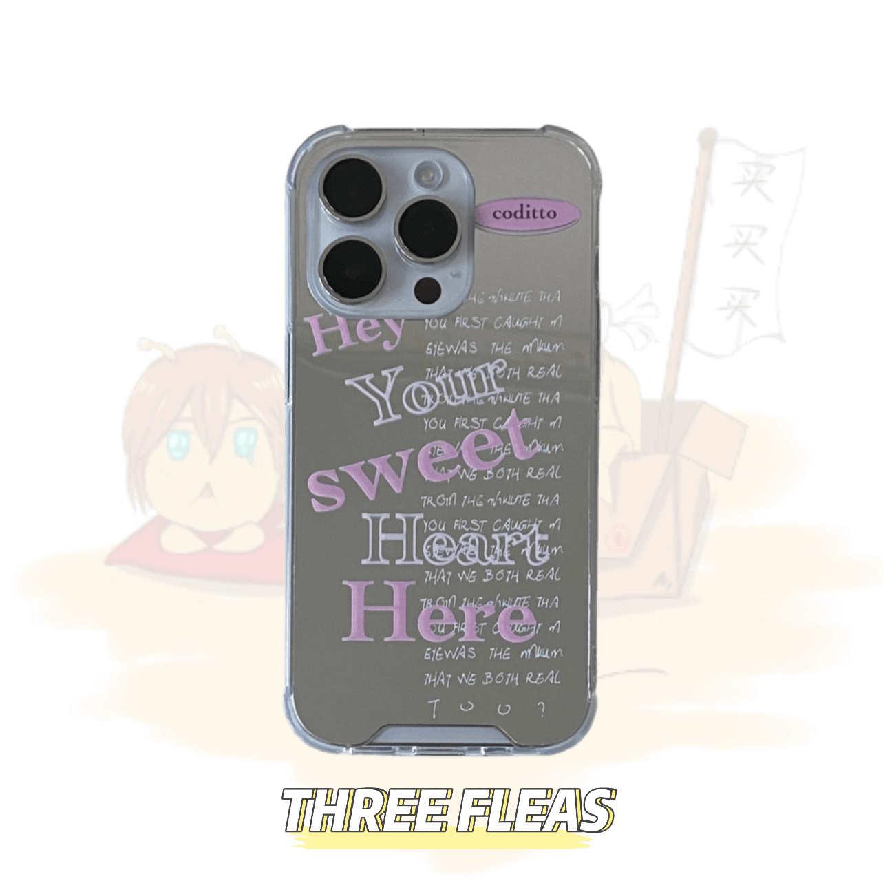 Pink slogan mirror phone case with butterfly stand