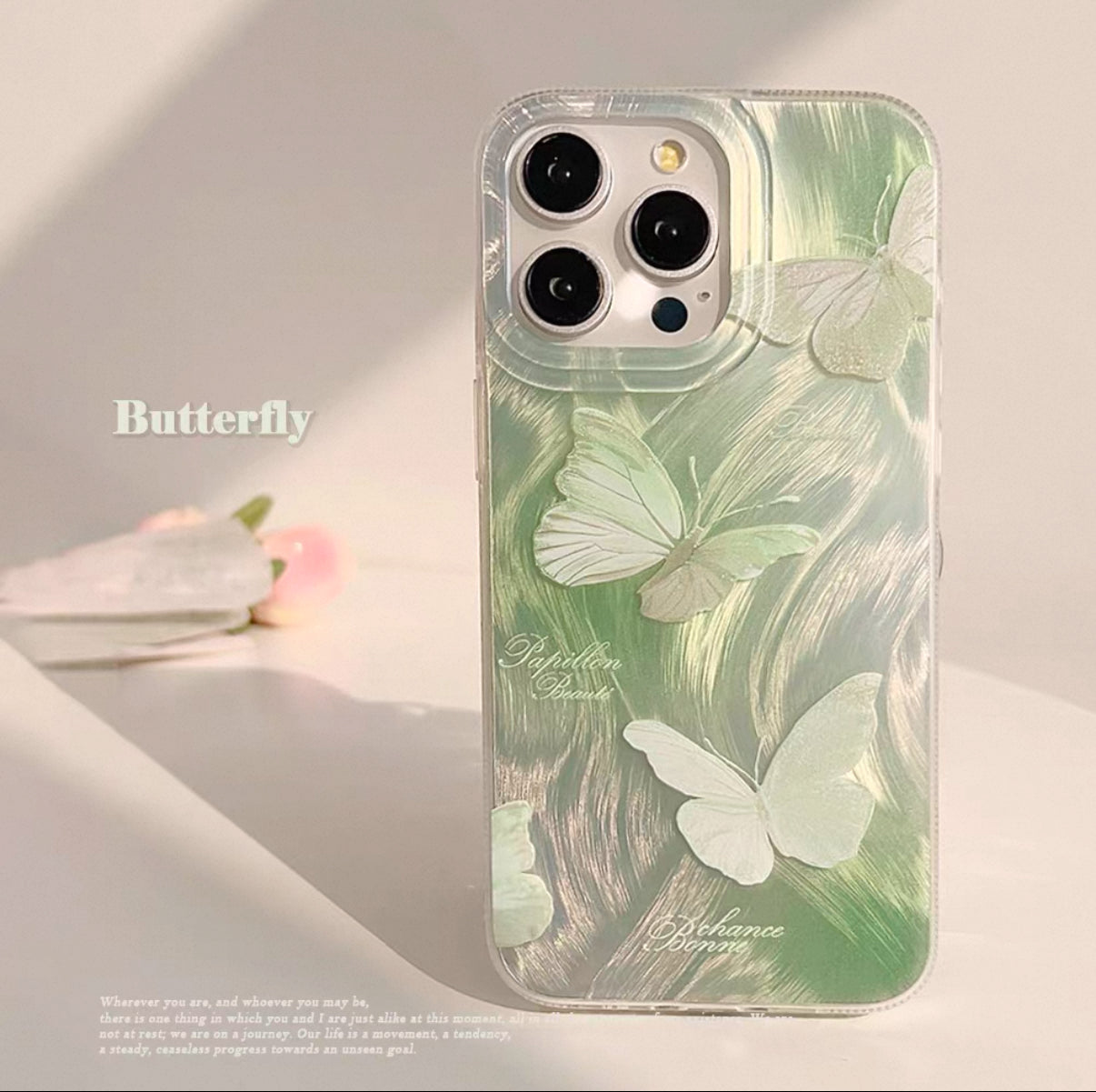 Green Butterfly Beaded Pendant With Phone Case