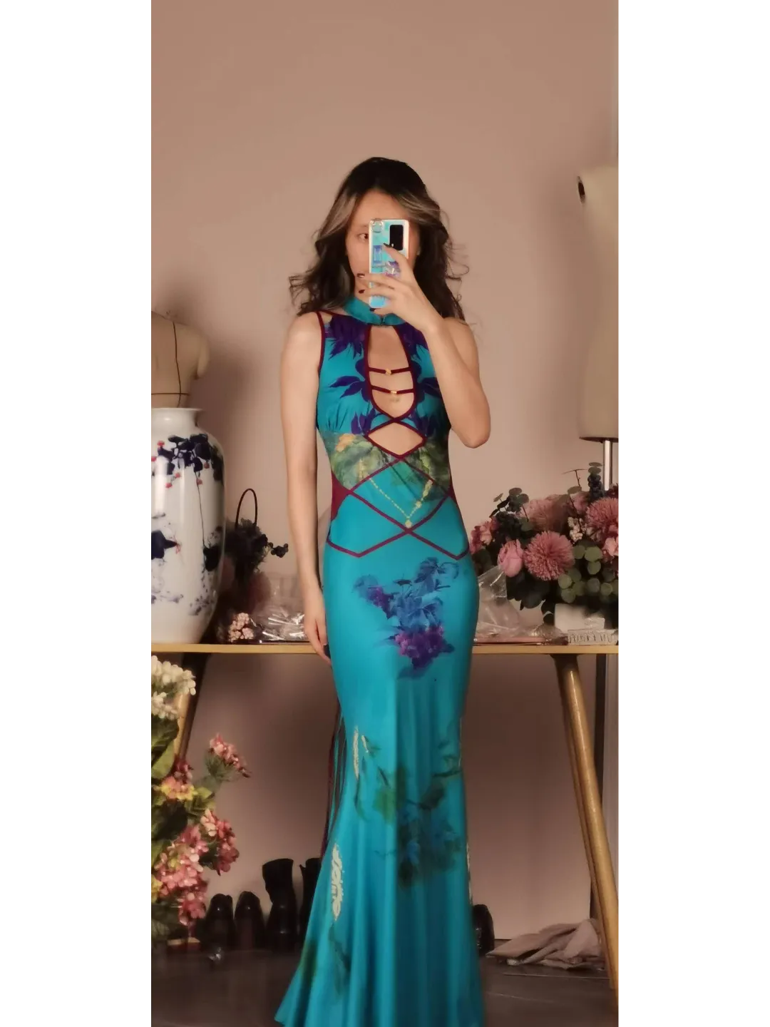 Peacock Blue Modern Cheongsam