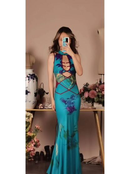 Peacock Blue Modern Cheongsam