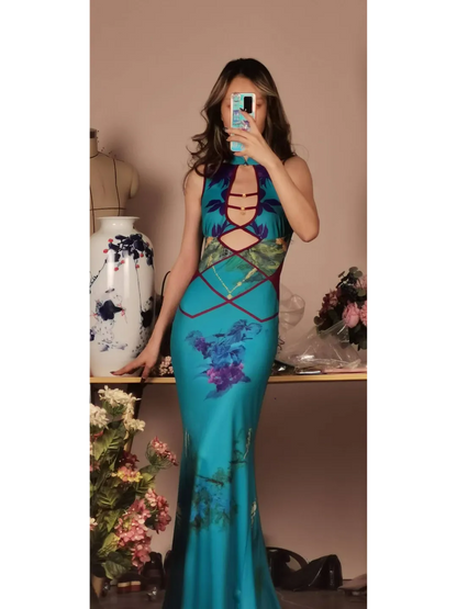 Peacock Blue Modern Cheongsam