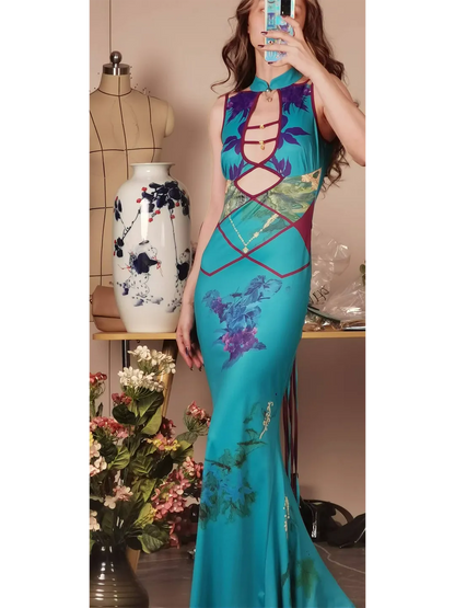 Peacock Blue Modern Cheongsam