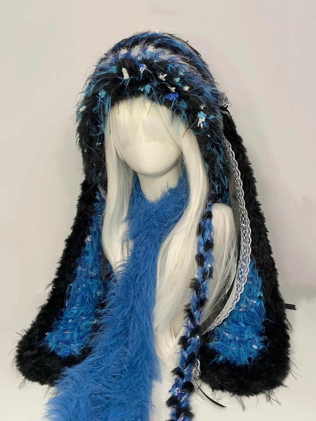 Blue Black Bunny Crochet Hat