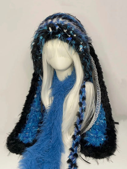 Blue Black Bunny Crochet Hat