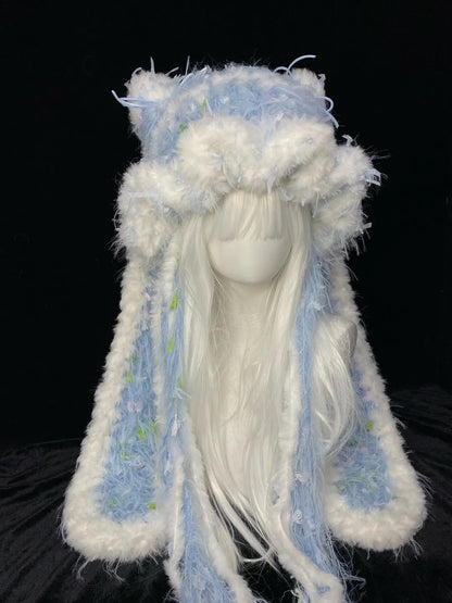 Blue Bunny Cat Ear Crochet Hat
