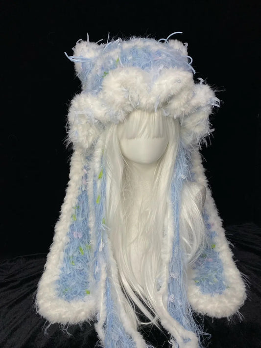 Blue Bunny Cat Ear Crochet Hat