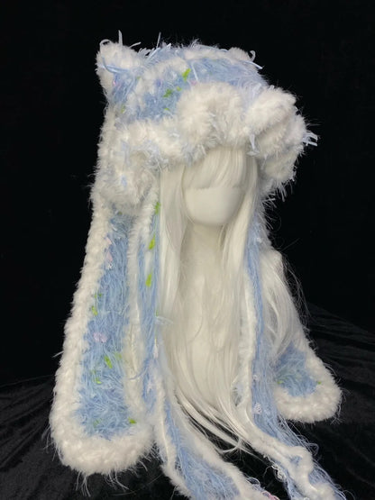 Blue Bunny Cat Ear Crochet Hat