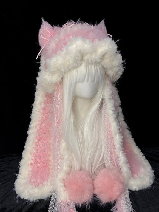 Pink Bunny Cat Ear Crochet Hat