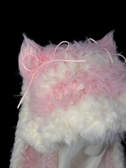 Pink Bunny Cat Ear Crochet Hat