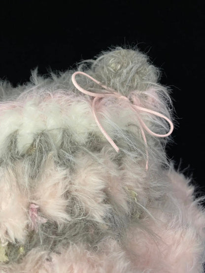 Pink Grey Bunny Cat Ear Crochet Hat