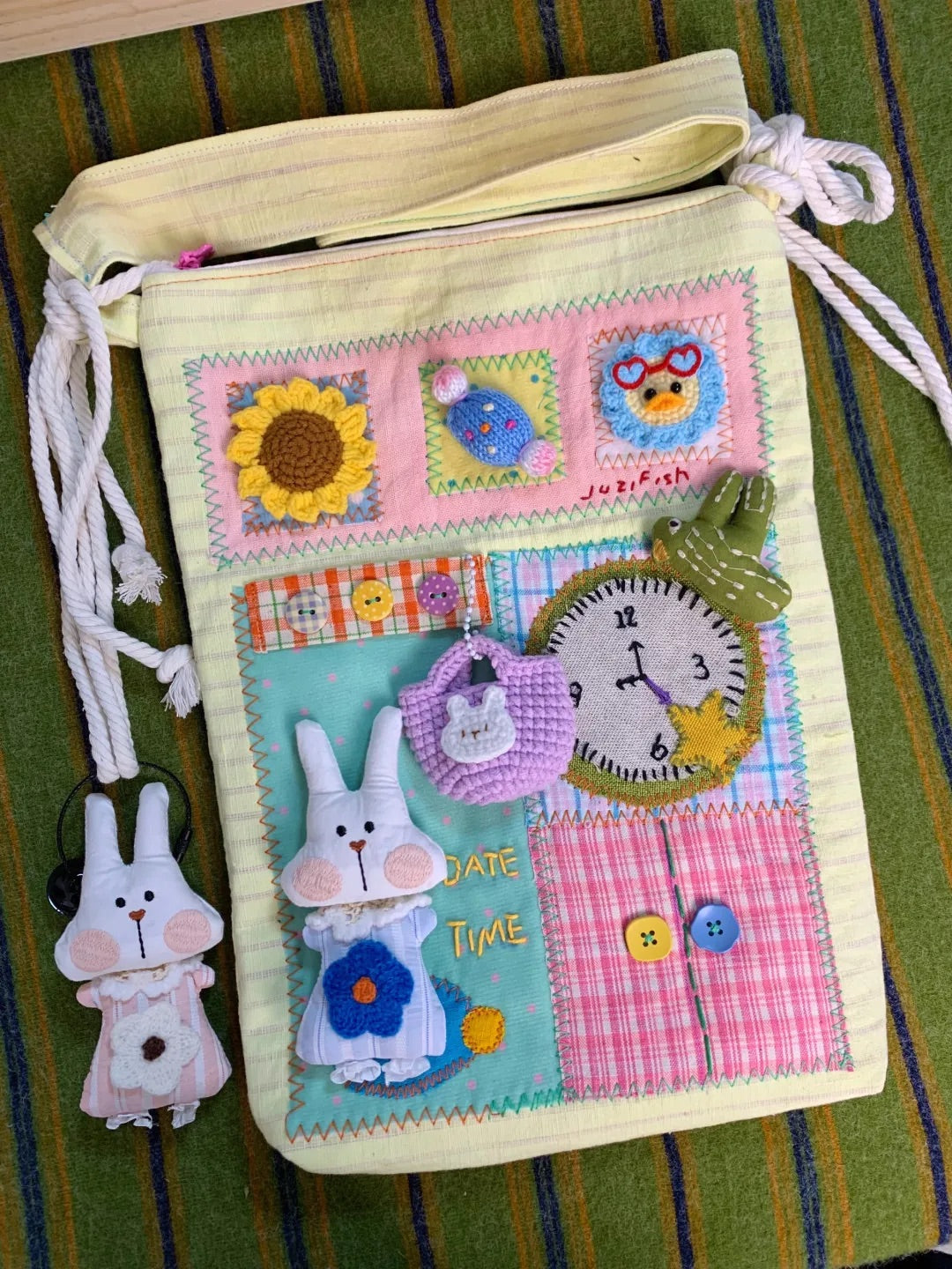 Handmade Bunny Date Time Fabric Bag