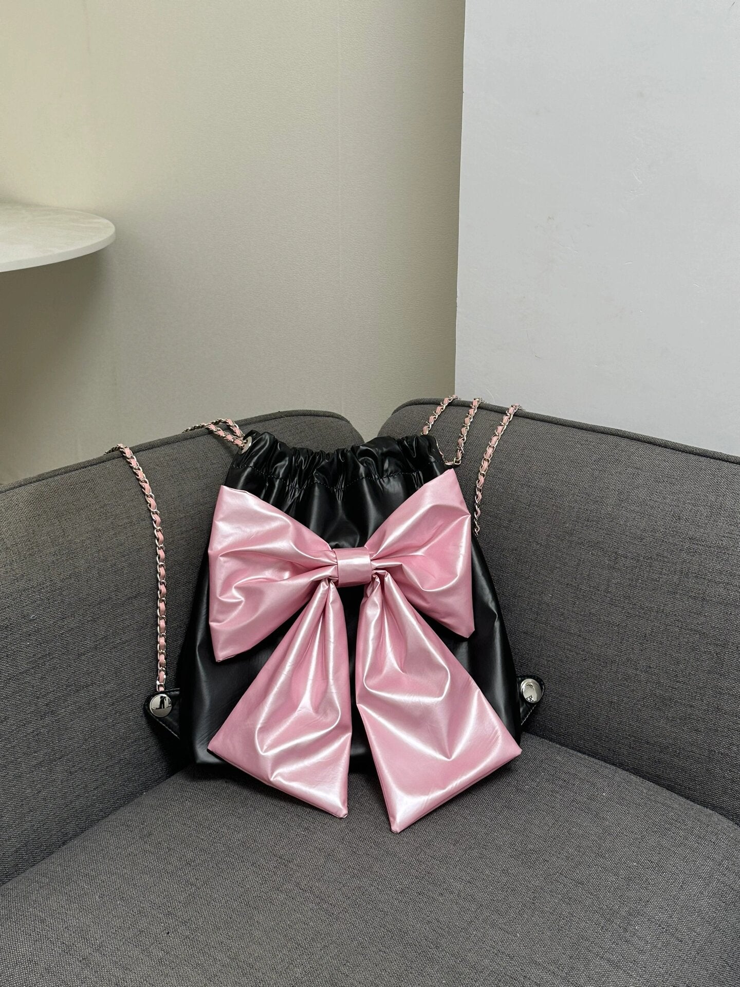 Pink Bow Tie Silver Hobo Bag