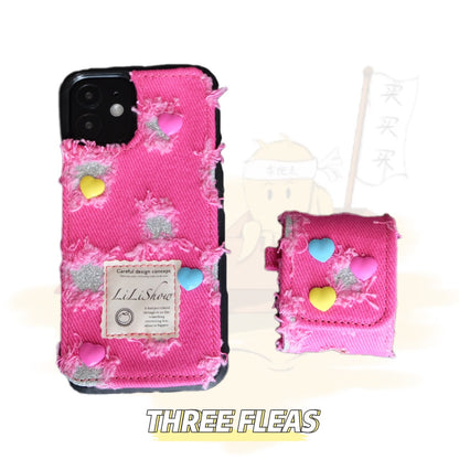 Pink Denim Patchwork Phone Case