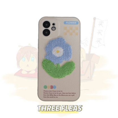 Fluffy Flower Faux Leather Phone Case