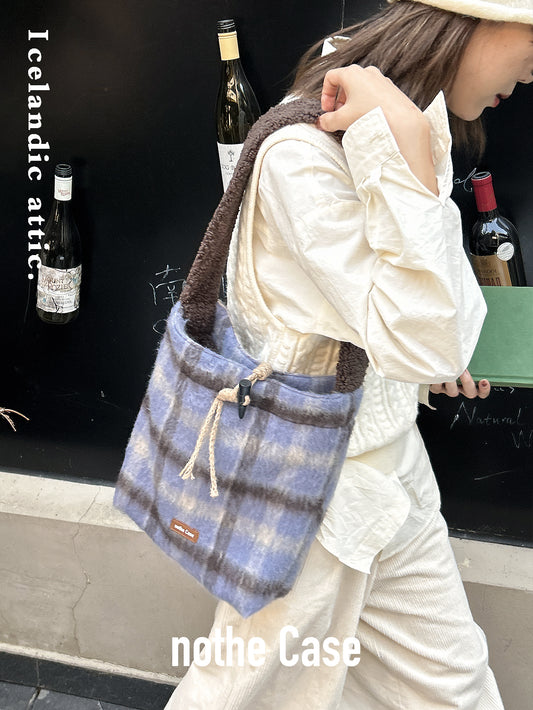 Icelandic Mocha Doubleface Plaid Shoulder Bag