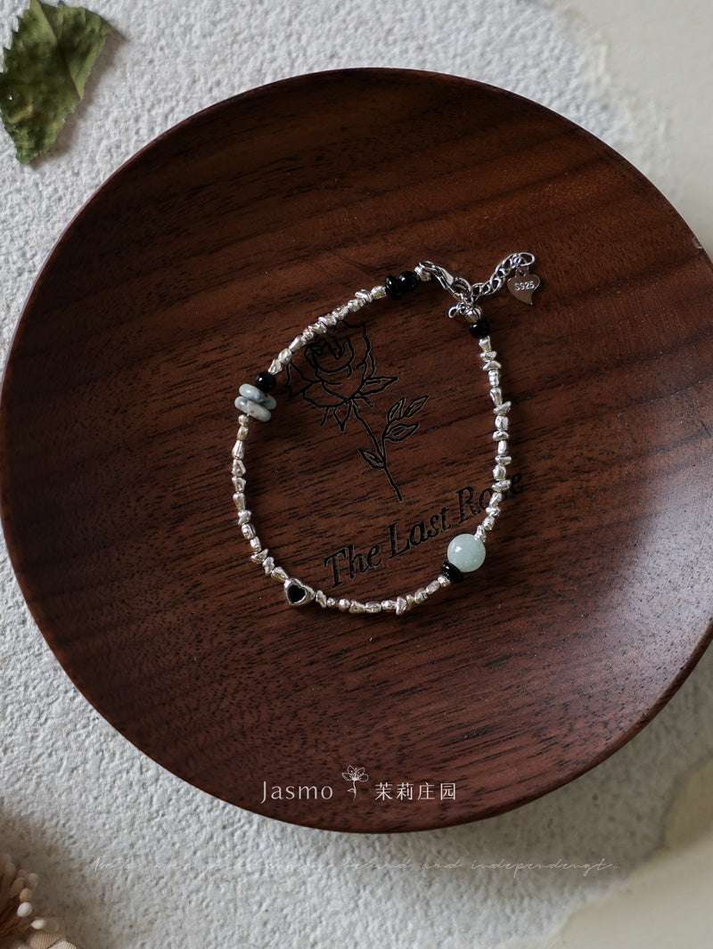 Keshi Silver Heart Beaded Bracelet