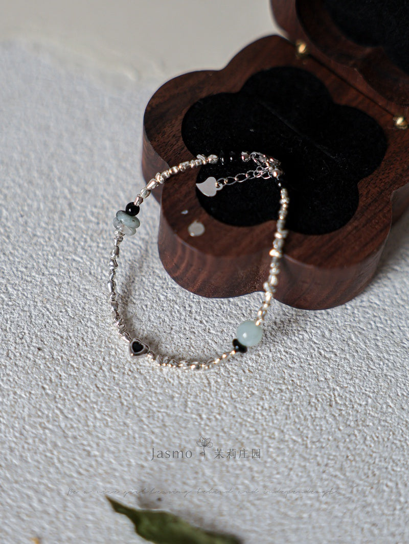 Keshi Silver Heart Beaded Bracelet