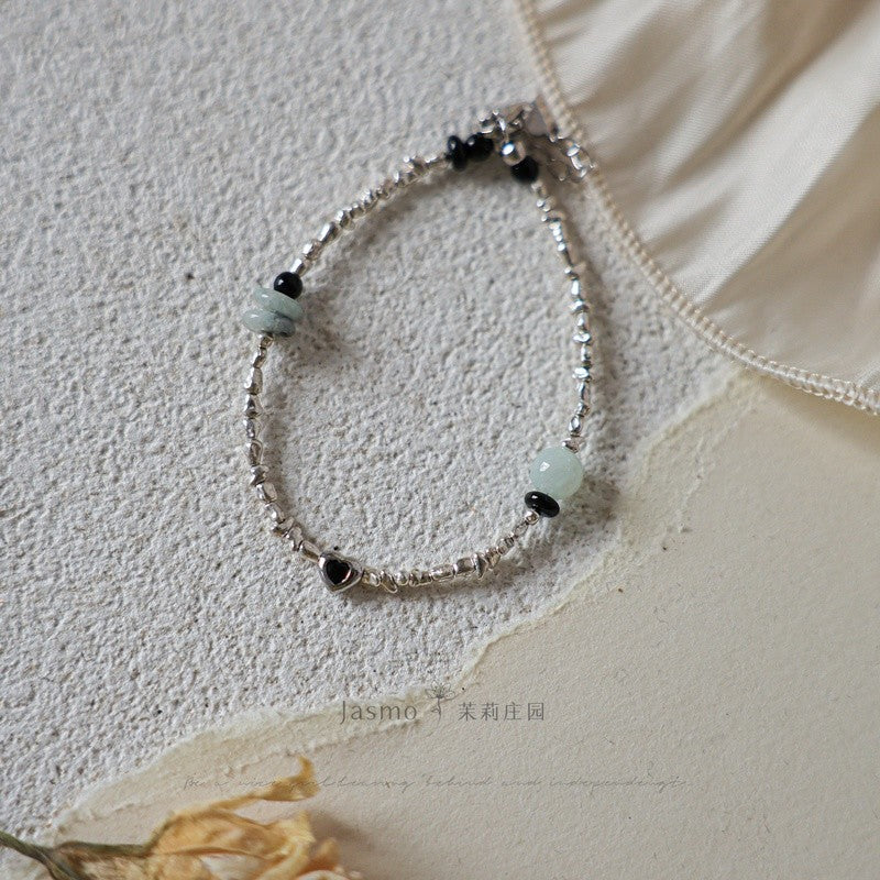 Keshi Silver Heart Beaded Bracelet