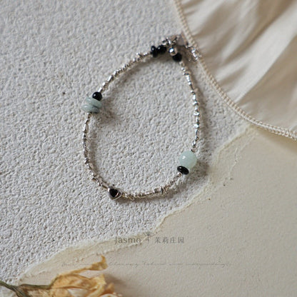 Keshi Silver Heart Beaded Bracelet