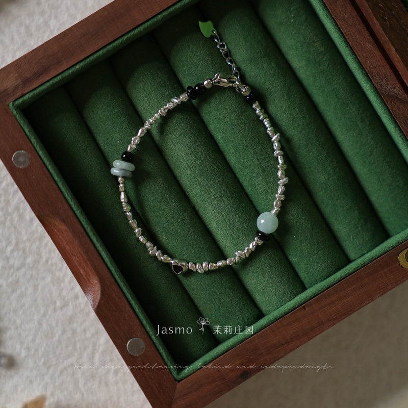Keshi Silver Heart Beaded Bracelet