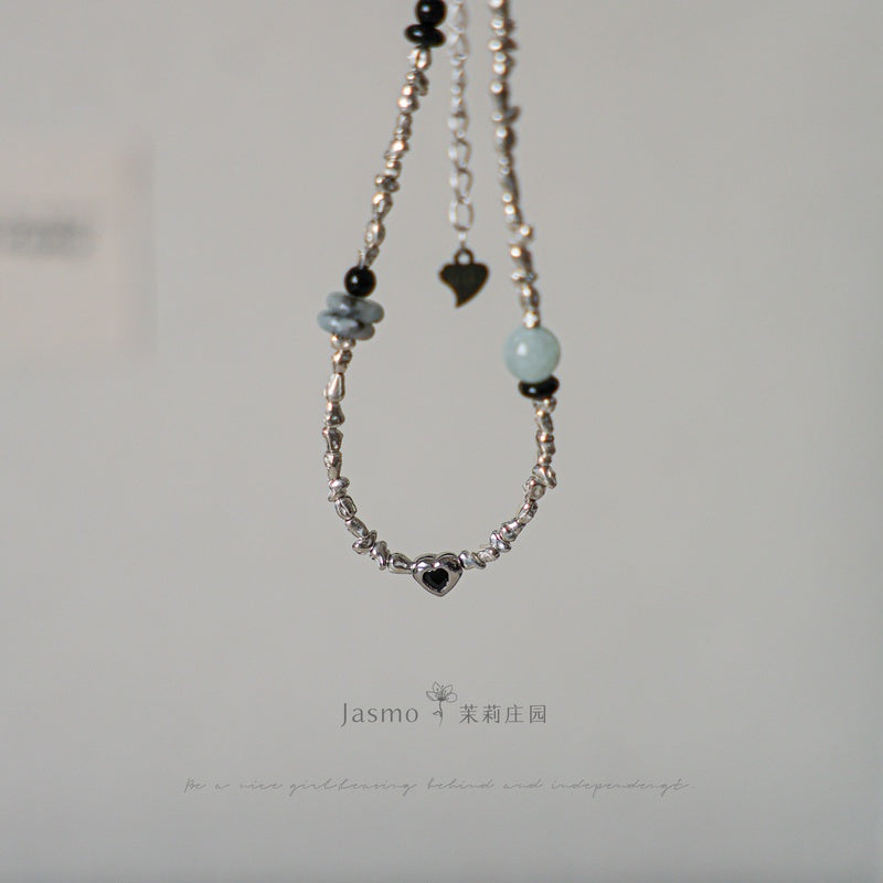 Keshi Silver Heart Beaded Bracelet
