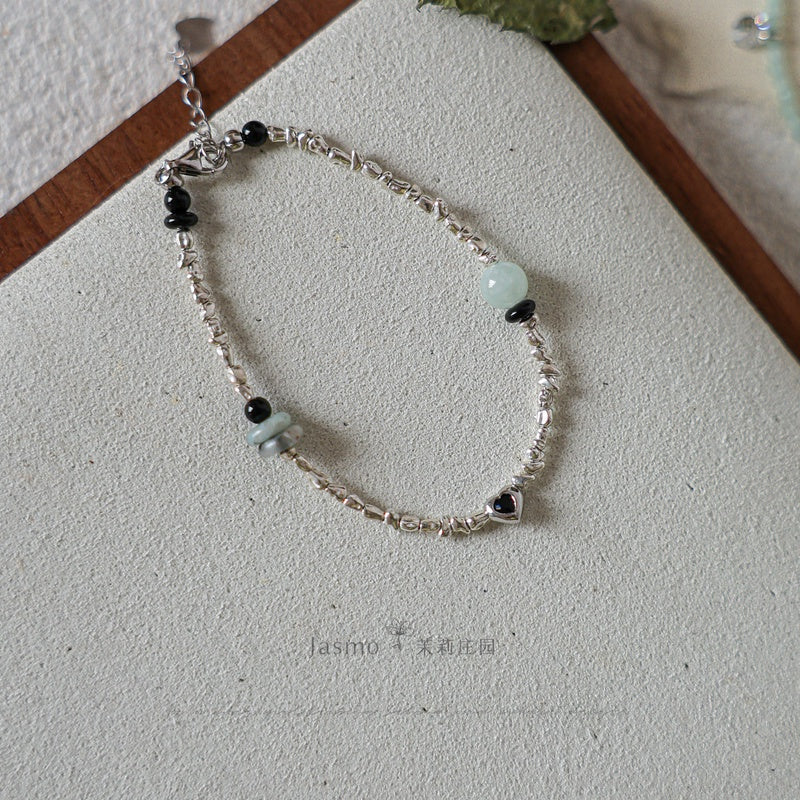 Keshi Silver Heart Beaded Bracelet