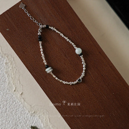 Keshi Silver Heart Beaded Bracelet