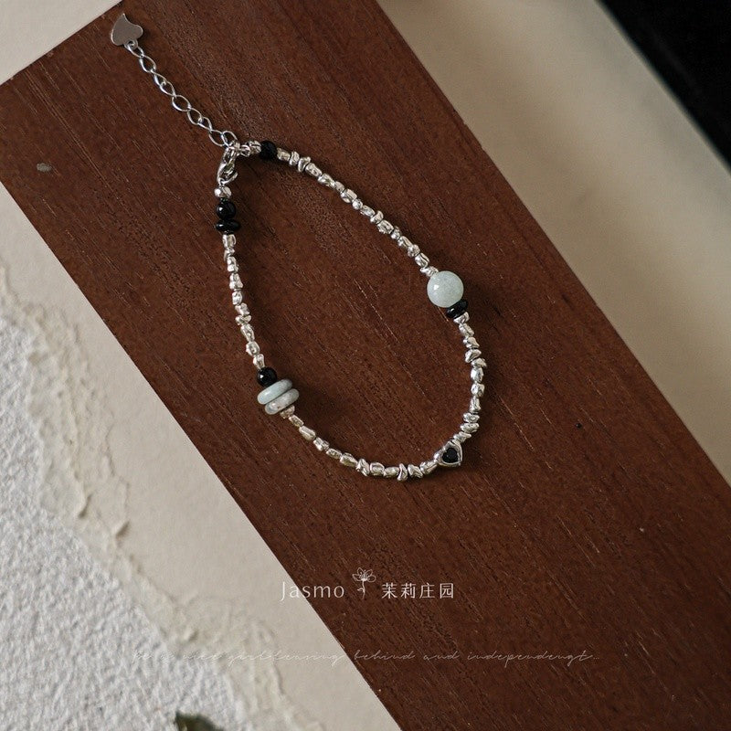 Keshi Silver Heart Beaded Bracelet