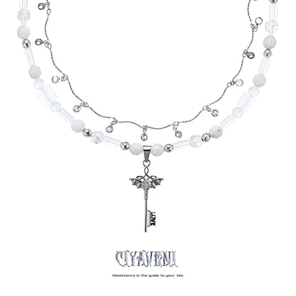 Key Charm Blue Crystal Beaded Necklace