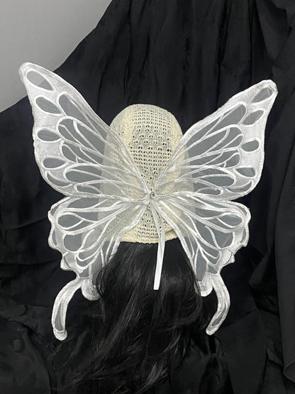 Lace Beaded Tassel Hood with Butterfly Wings