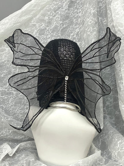 Lace Beaded Tassel Hood with Butterfly Wings