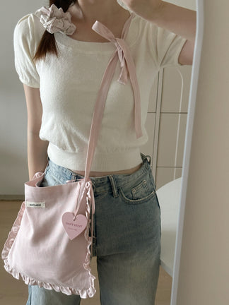 Ballet Style Lace-up Bow Underarm Crossbody Bag