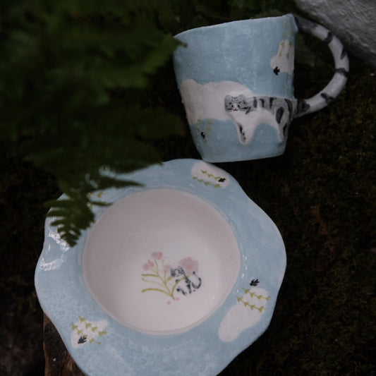 Laid-back Silver Tabby & White Ceramic Mug