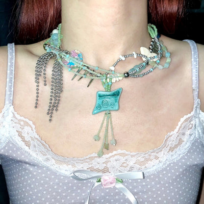 Lakeside Blue Beaded Tassel Choker