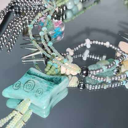 Lakeside Blue Beaded Tassel Choker