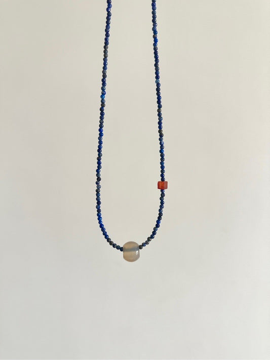 Lapis Lazuli Grey Agate Beaded Necklace