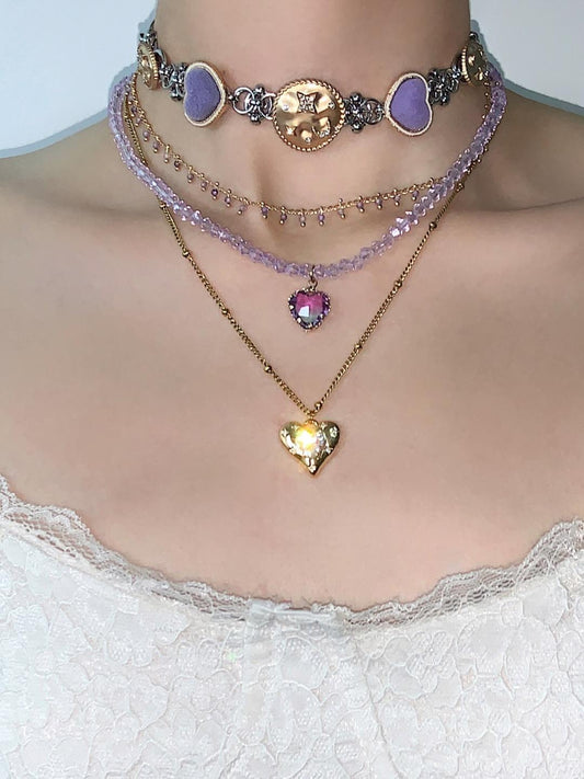 Lavender Heart Layered Statement Choker Necklace