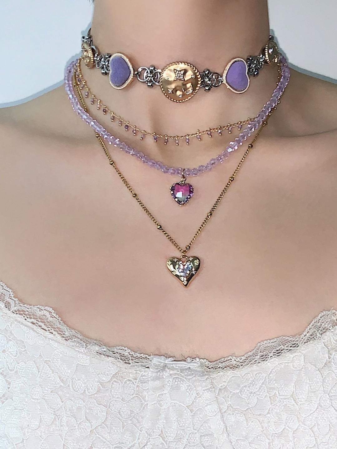 Lavender Heart Layered Statement Choker Necklace