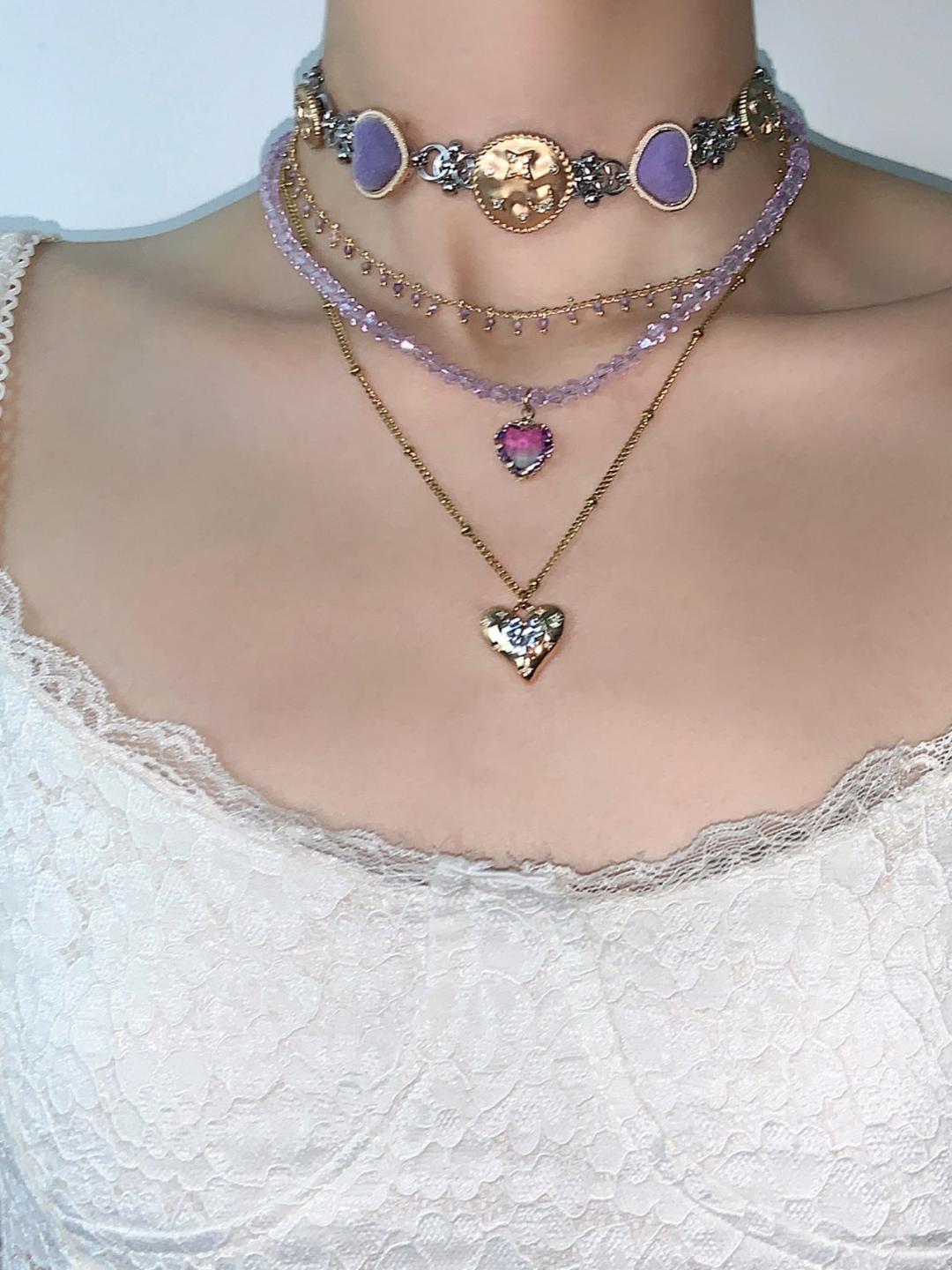Lavender Heart Layered Statement Choker Necklace