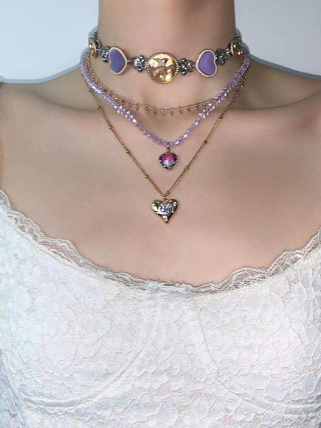 Lavender Heart Layered Statement Choker Necklace