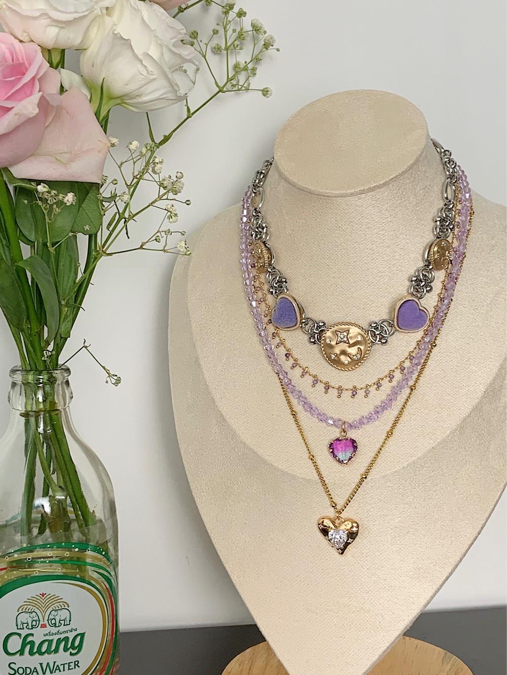 Lavender Heart Layered Statement Choker Necklace