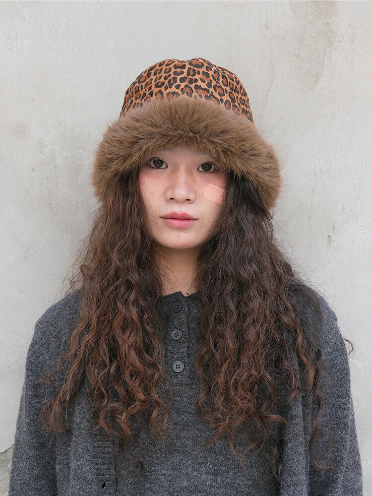 Leopard Plush Bucket Hat