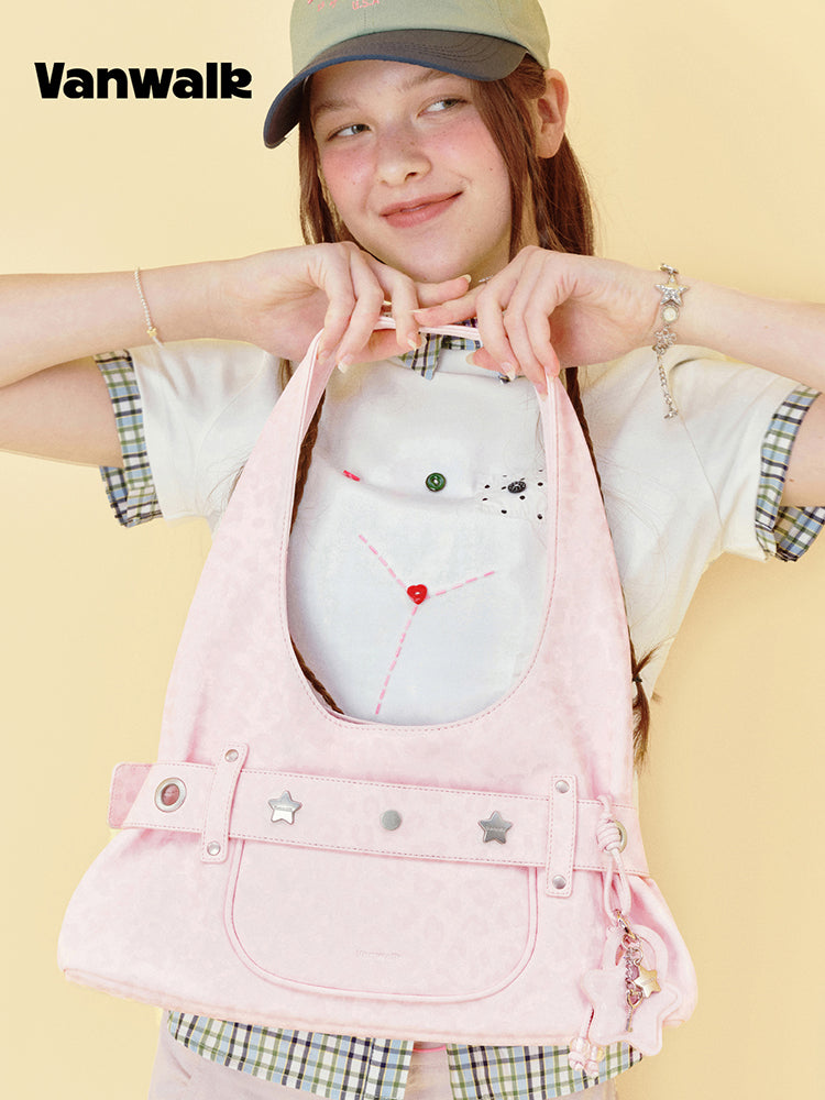 Vanwalk Gulugulu Leopard Studded Hobo Bag