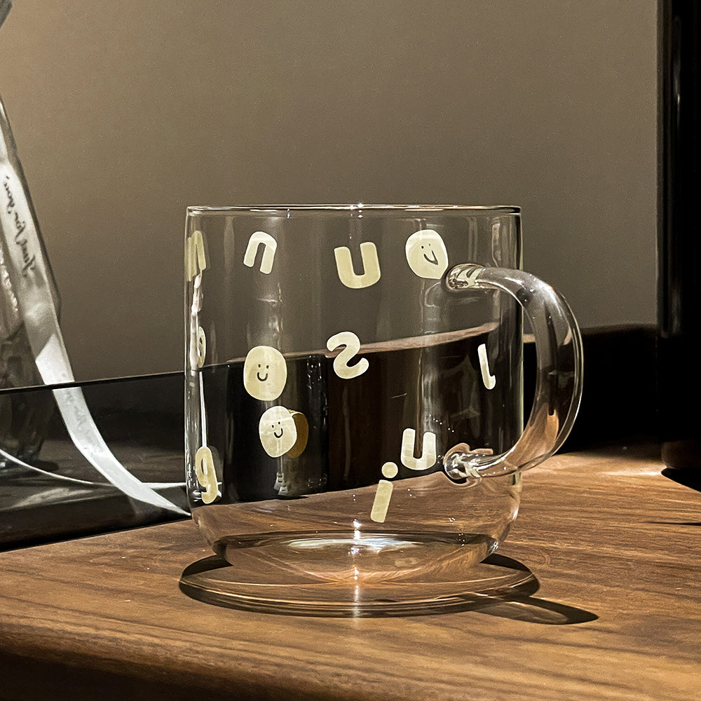 Letters Smile Face Printed Glass Cup
