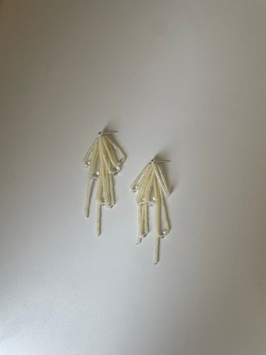 Light Yellow Glitter Beaded Earrings