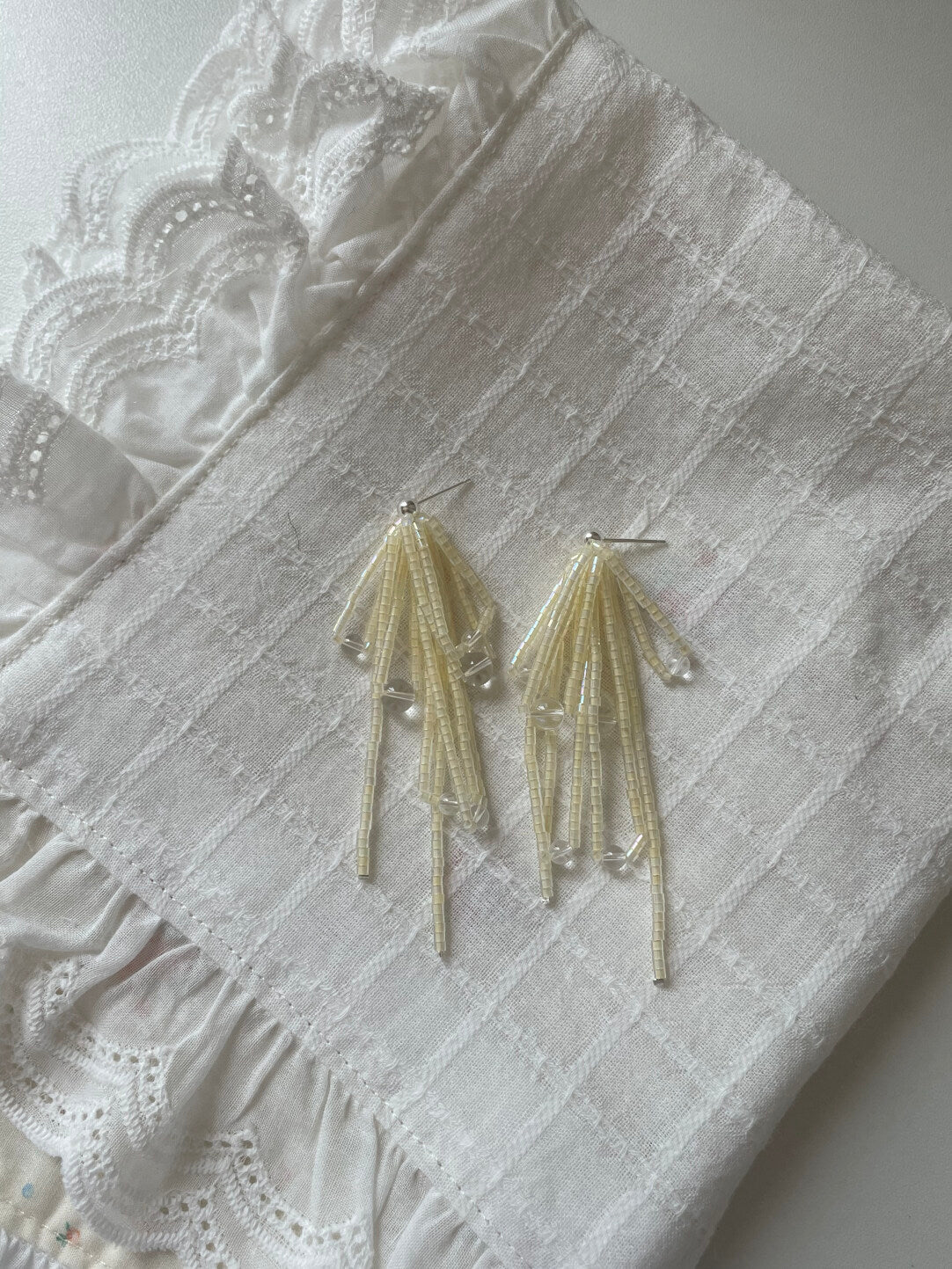 Light Yellow Glitter Beaded Earrings