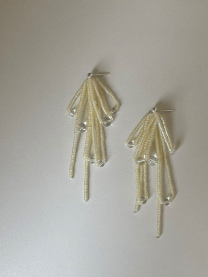 Light Yellow Glitter Beaded Earrings