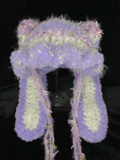 Lilac Bunny Ear Beanie	 Crochet Hat