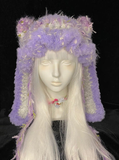 Lilac Bunny Ear Beanie	 Crochet Hat
